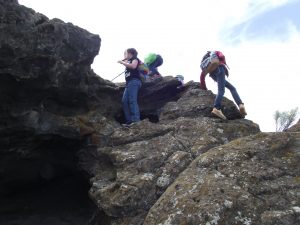 climbing around on the rocks
